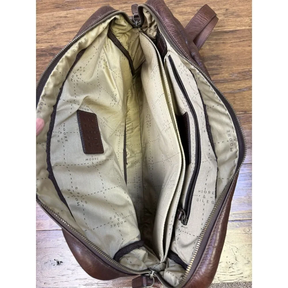MOORE & GILES Genuine Leather Distressed Briefcase/Shoulder Bag Dark Brown